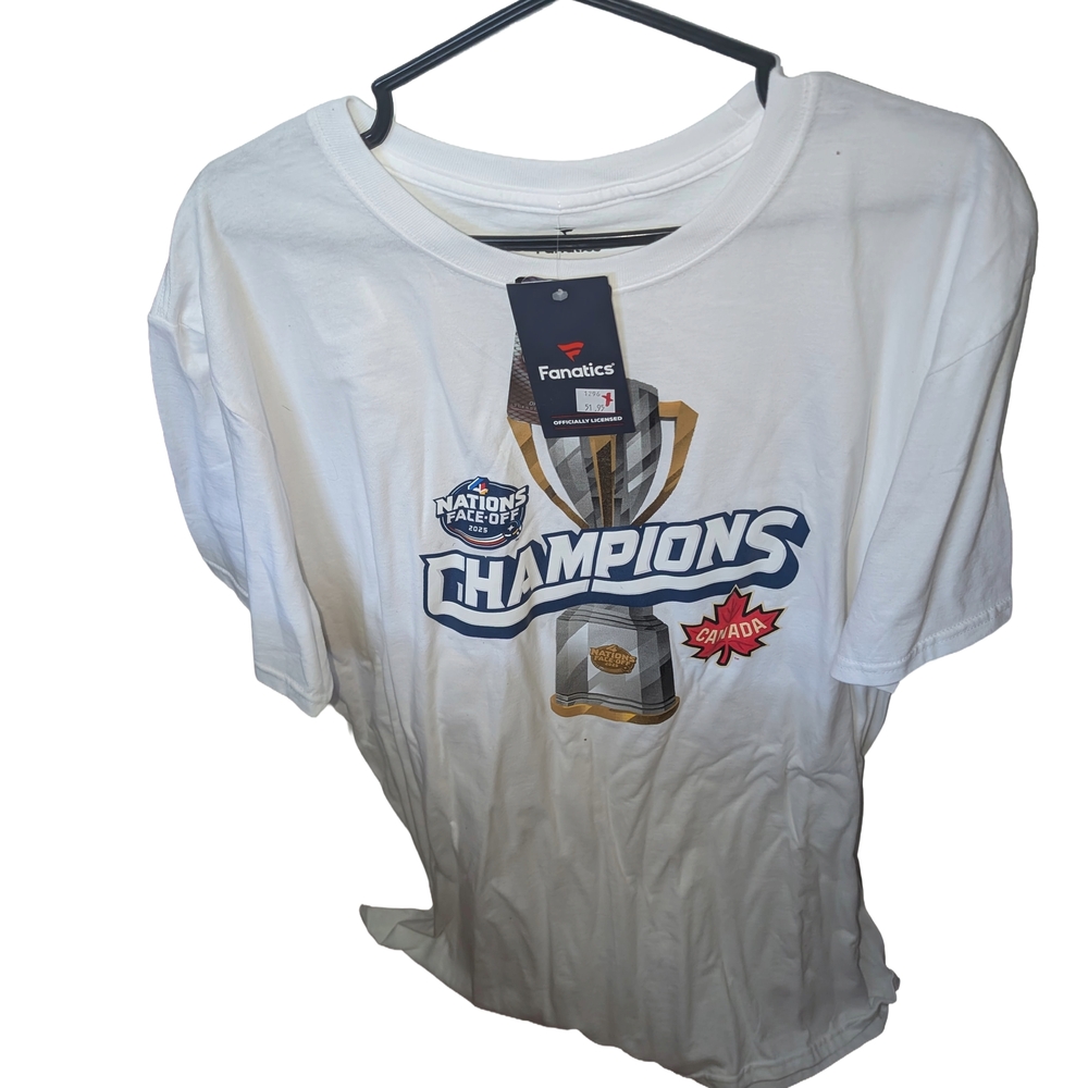 Men's White Canada Hockey 4 Nations Face-off Champions T-shirt - Picture 1 of 4